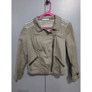 Maurices Moto Jacket Womens Medium Green Tribal Pattern Accent Zip Up